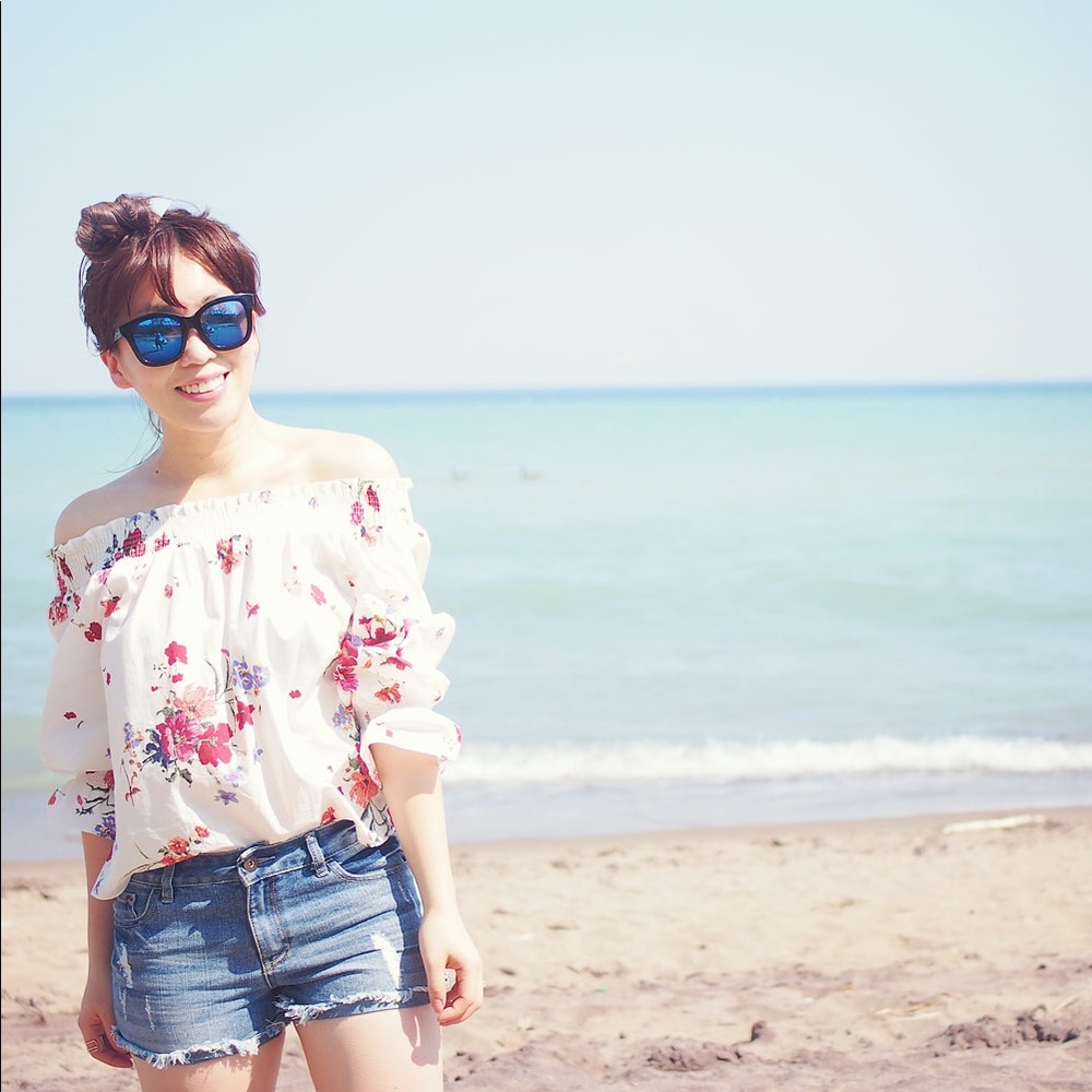 Zara Floral Off-the-shoulder Top
